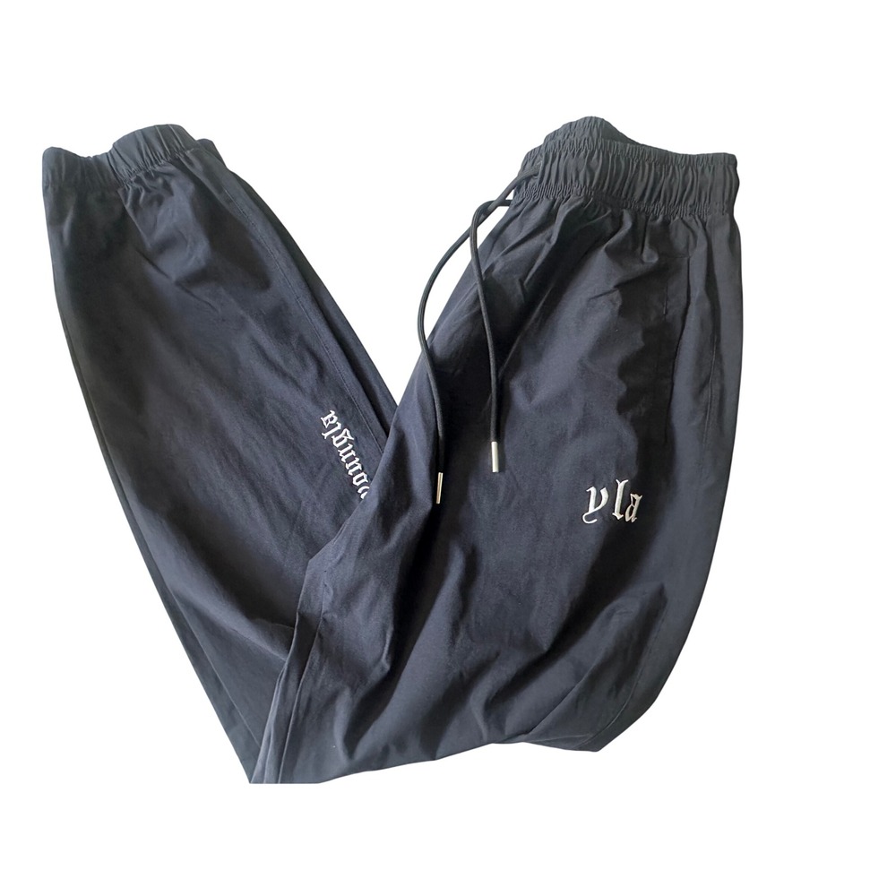 YoungLA Mens Black Jogger Pants Gothic Logo Windbreaker Athletic Sweatpants S